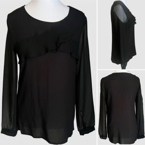 GAP Sheer Sleeve and Ruffled Front Blouse Black - Size XS